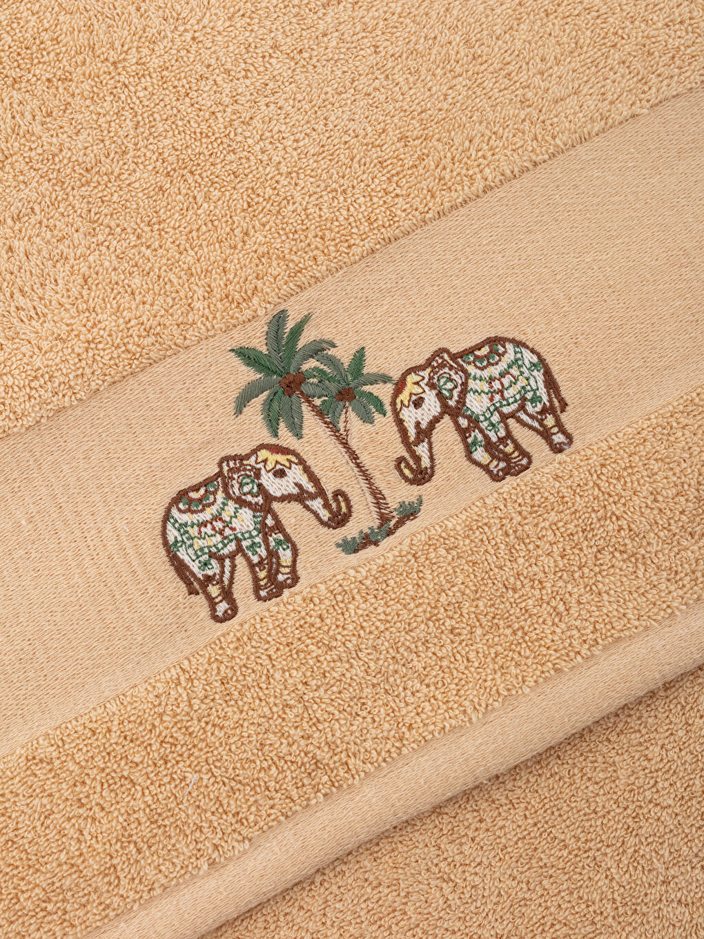 Bej Nakışlı Pamuklu Yüz Havlusu 50x80 cm-2