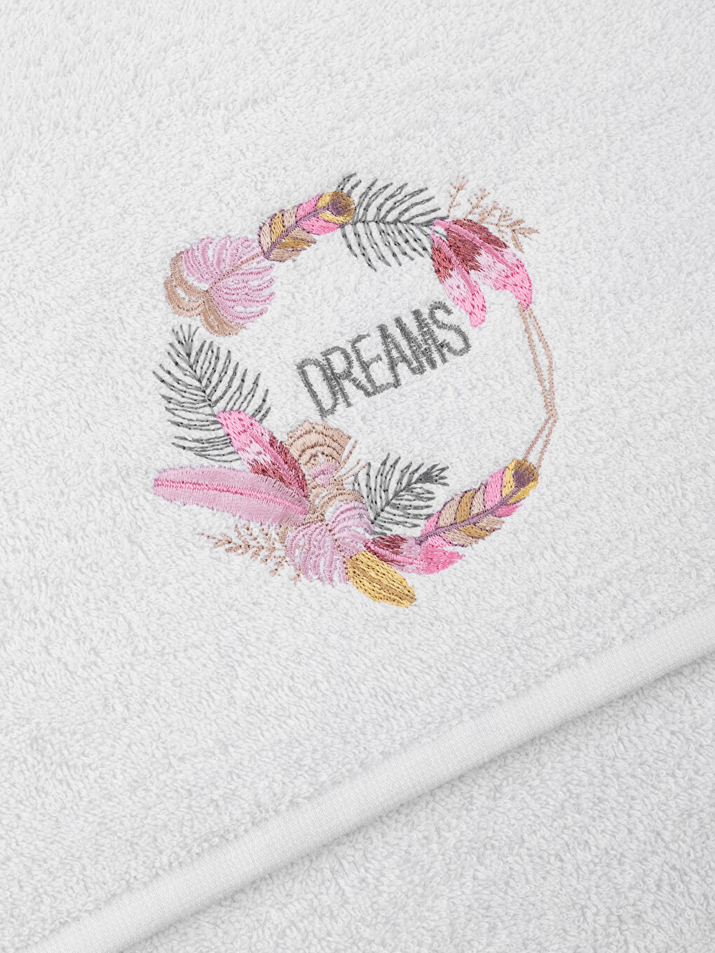 Beyaz Çiçek Nakışlı Pamuklu Yüz Havlusu 50x80 cm-2