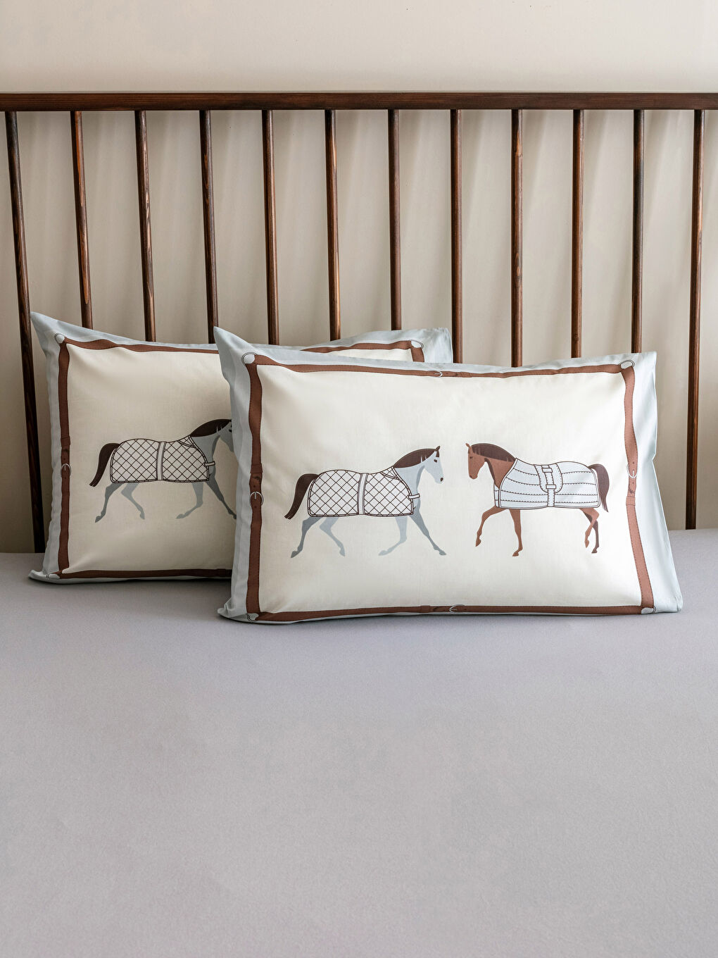 Horse Patterned Cotton Pillowcase 2 Pack 50x70 Cm-1
