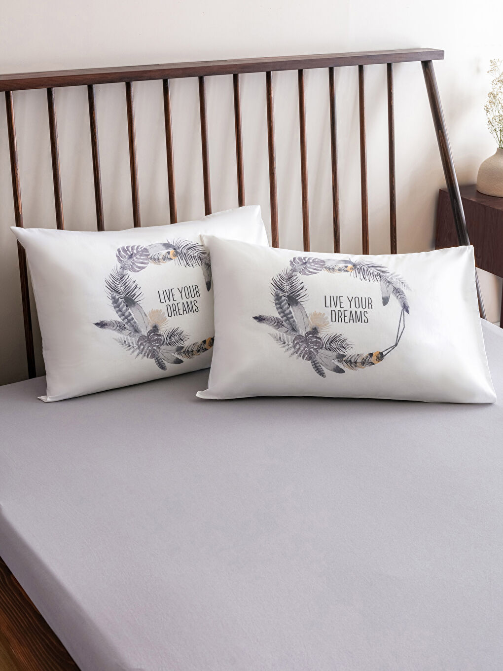 Text Printed Cotton Pillow Case 2 Pack 50x70 Cm -S2JY10Z8-F9C