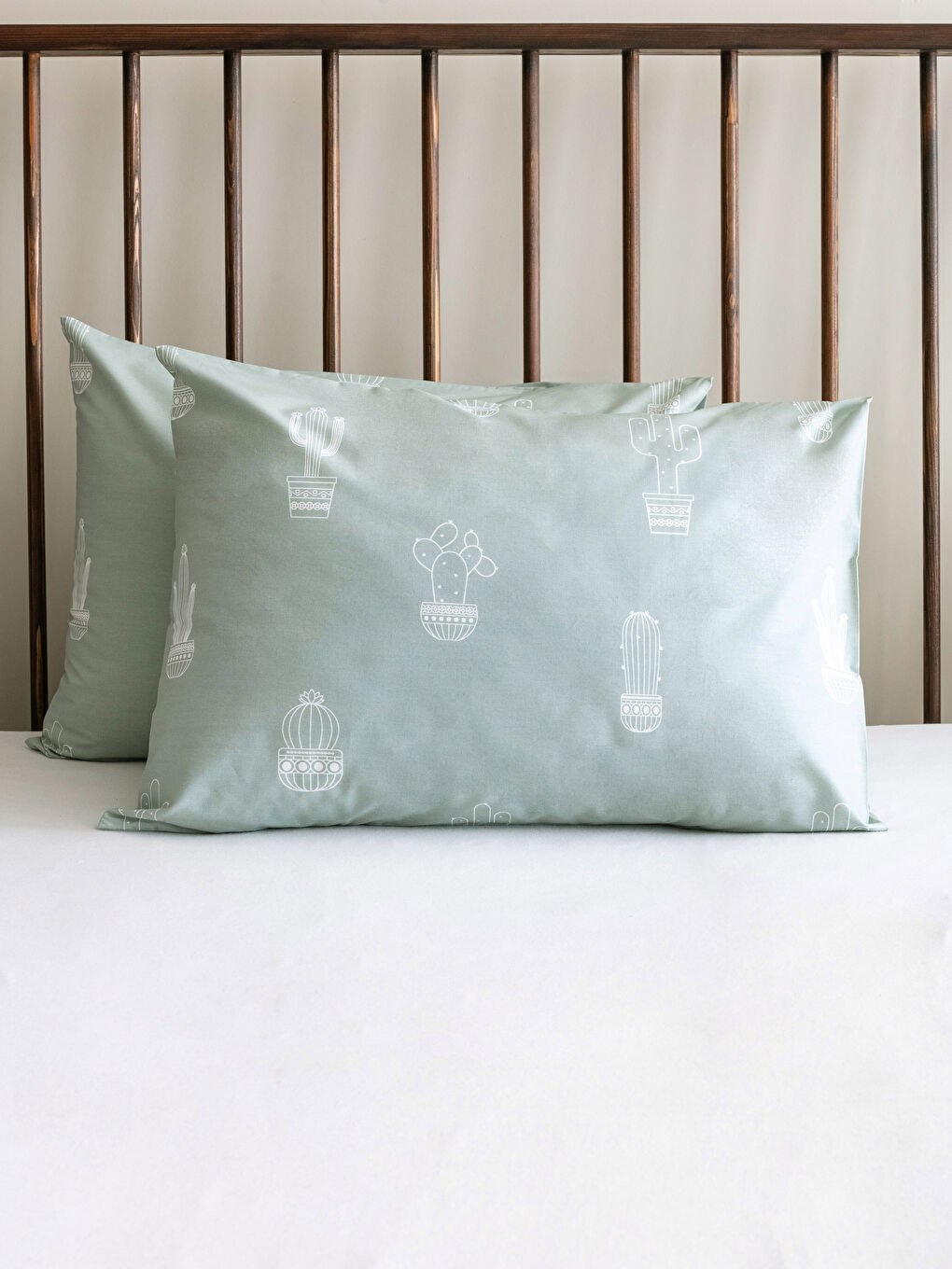 Yeşil Kaktüs Desenli Pamuklu Çift Kişilik Pike Seti-2
