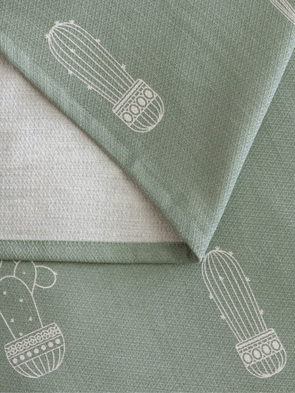 Yeşil Kaktüs Desenli Pamuklu Çift Kişilik Pike Seti-4