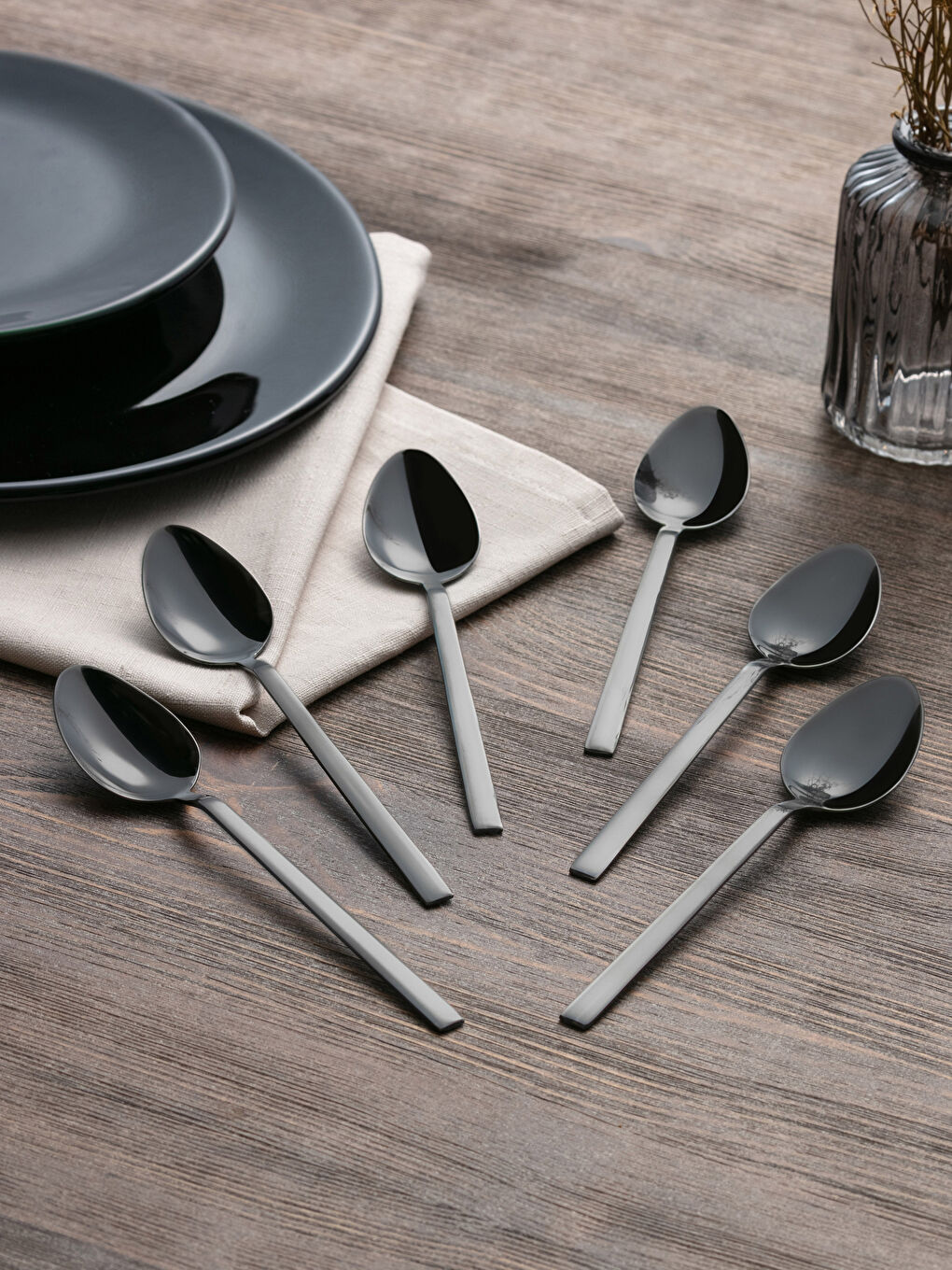 Siyah Çelik Yemek Kaşığı Seti 6'lı-1