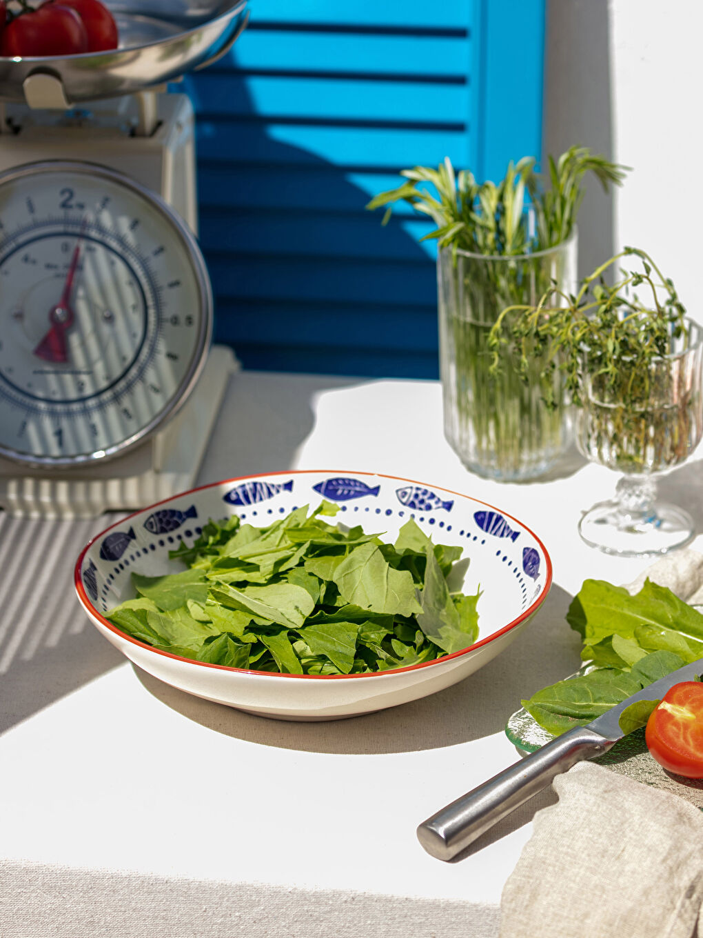 Fish Patterned Ceramic Salad Bowl 26 Cm