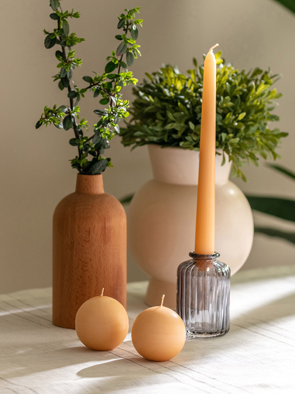 LCW HOME Bej Yuvarlak Mum 2'li 6 cm - 1