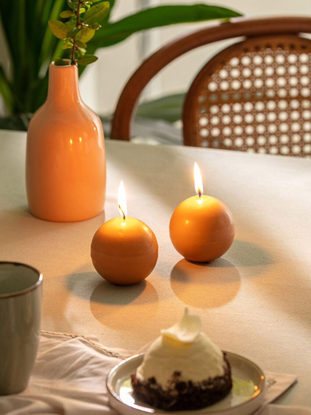 Turuncu Yuvarlak Mum 2'li 6 cm