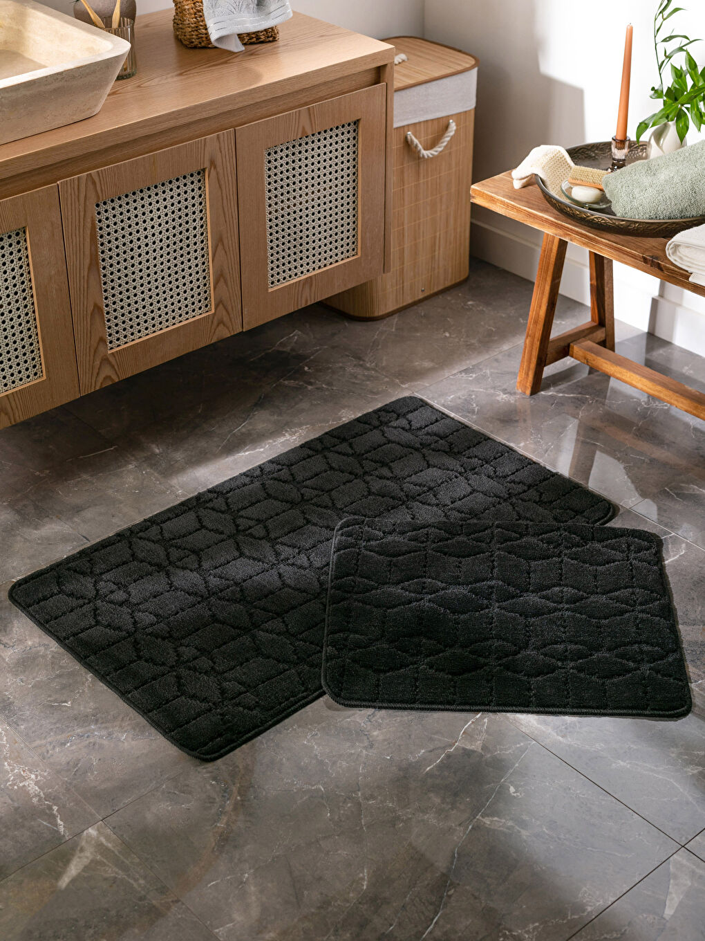 Gri Geometrik Desenli Banyo Paspası 2'li