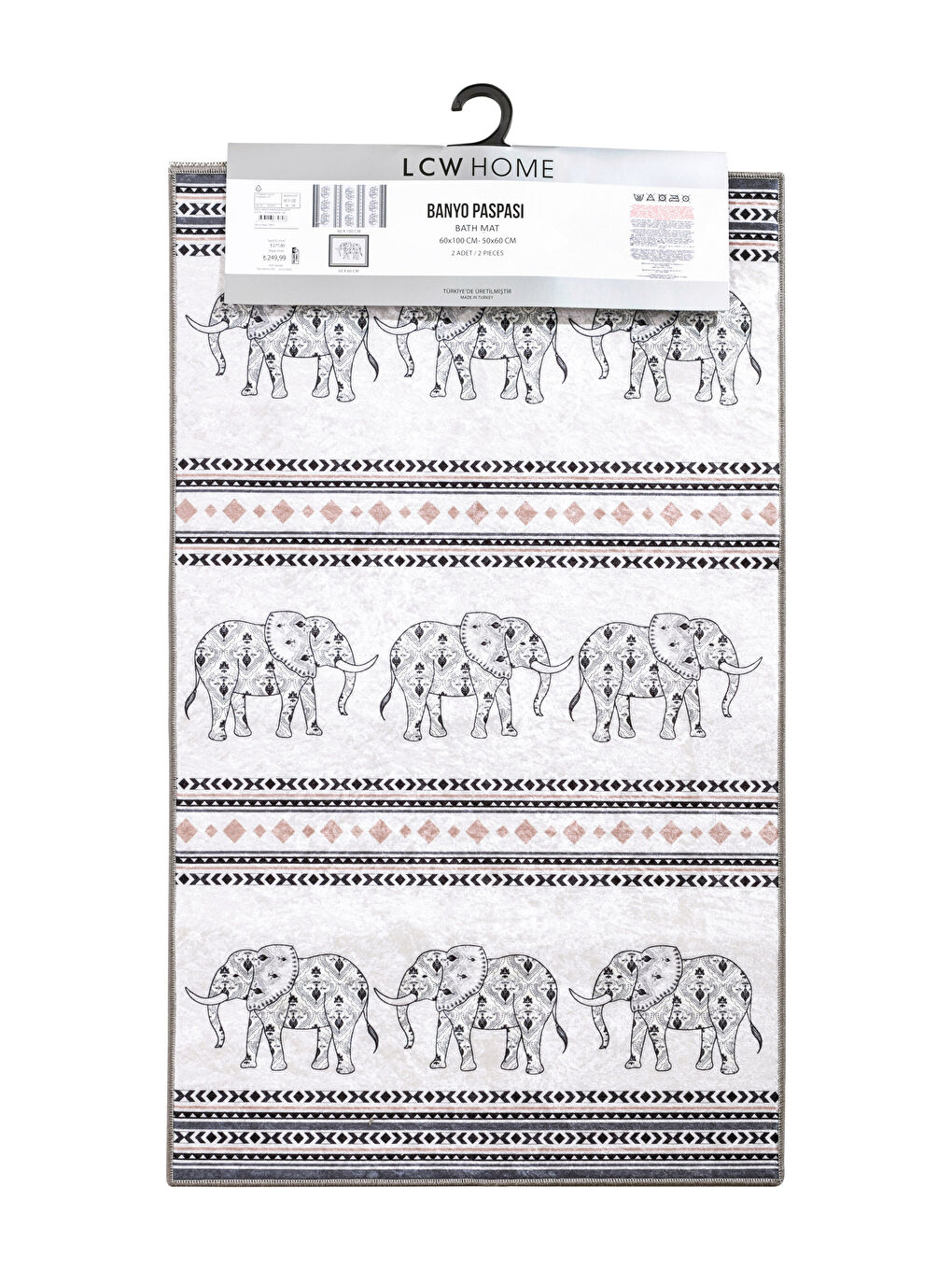 Karışık Fil Desenli Banyo Paspası 2'li-3