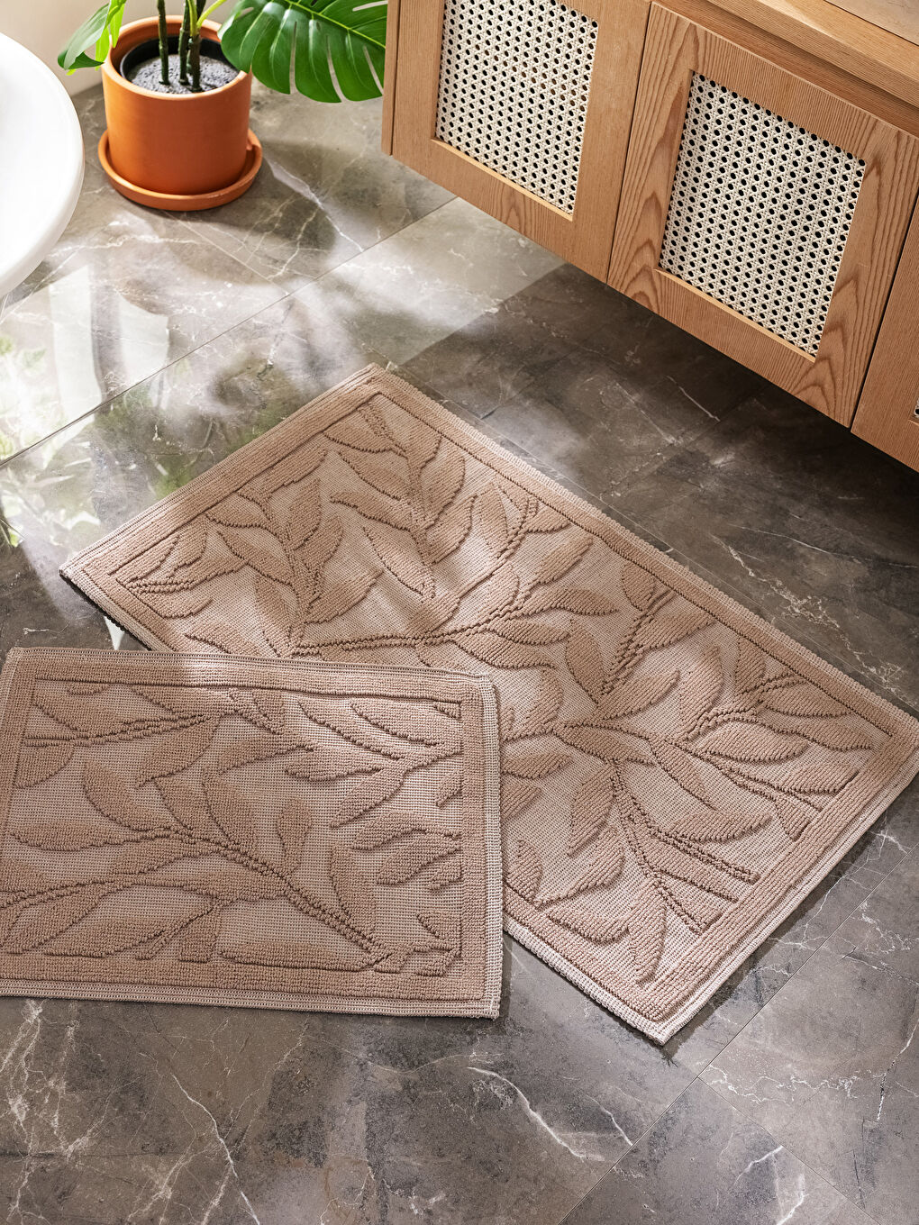 Kahverengi Desenli Banyo Paspası 2'li