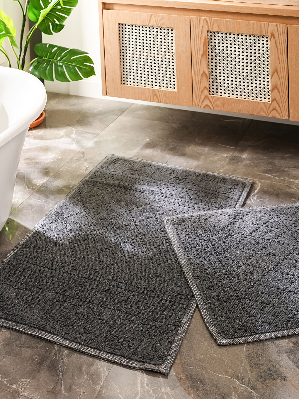 Antrasit Desenli Banyo Paspası 2'li