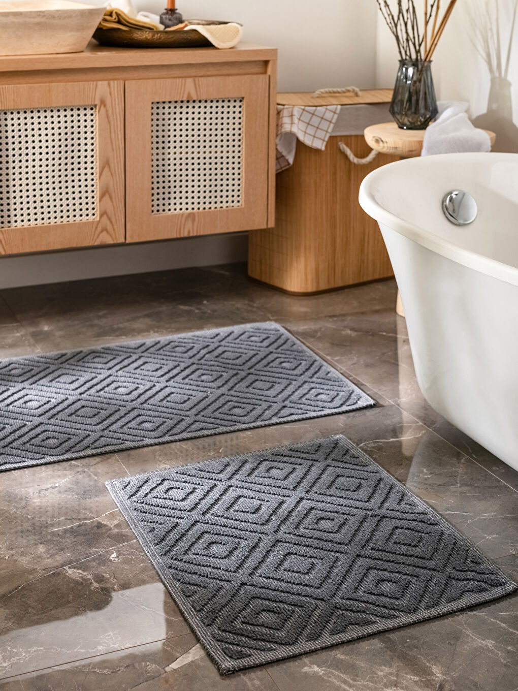 Cotton Geometric Patterned Bath Mat 2 Pack