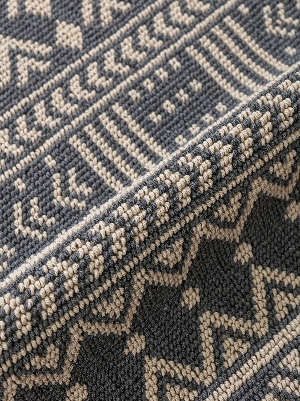 Gri Pamuklu Etnik Desenli Banyo Paspası 2'li-1