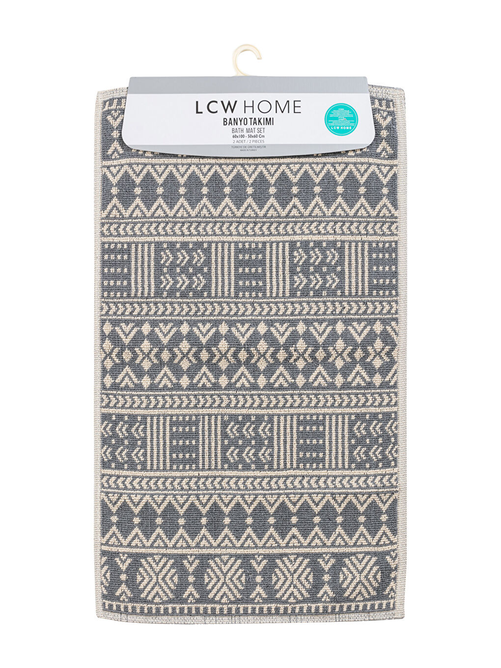 Gri Pamuklu Etnik Desenli Banyo Paspası 2'li-3