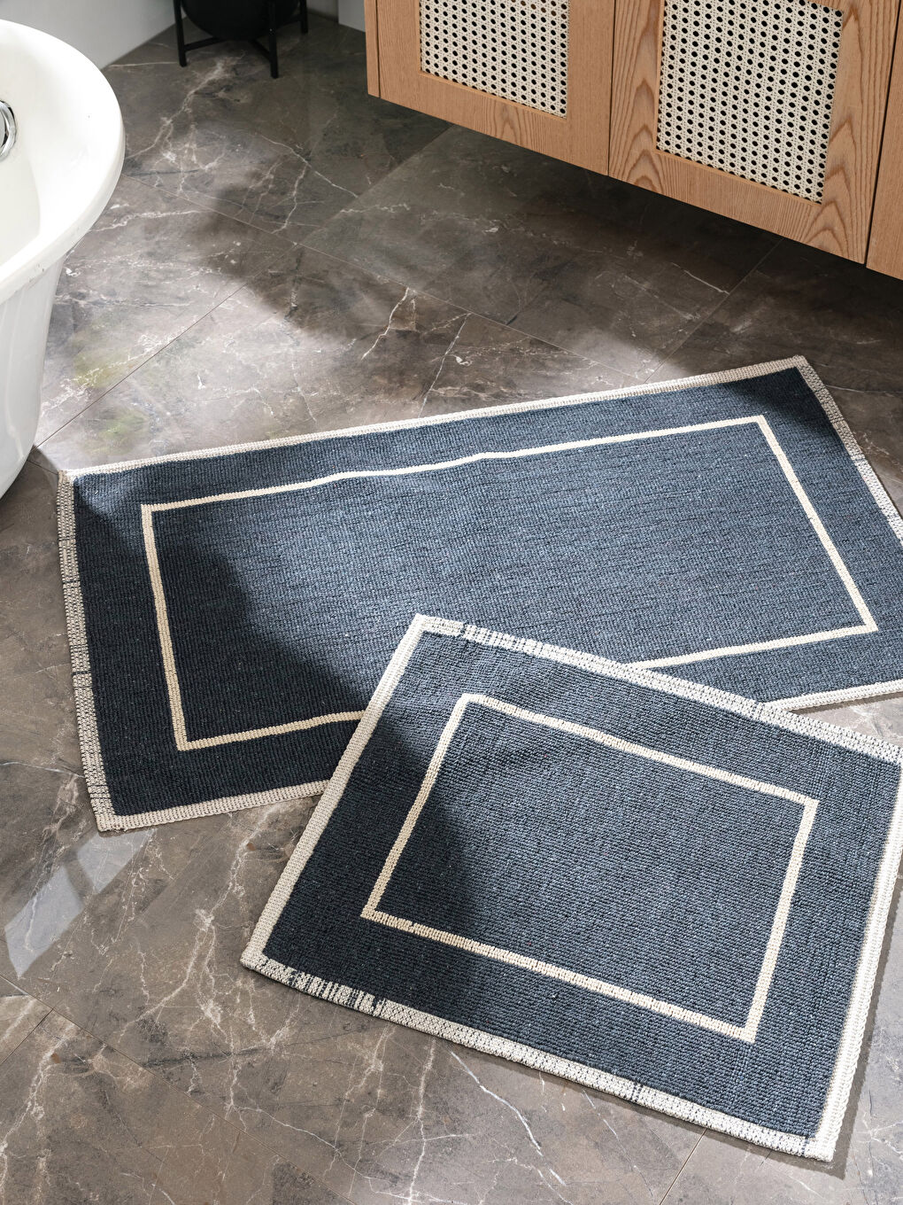 LCW HOME Antrasit Geometrik Desenli Banyo Paspası 2'li