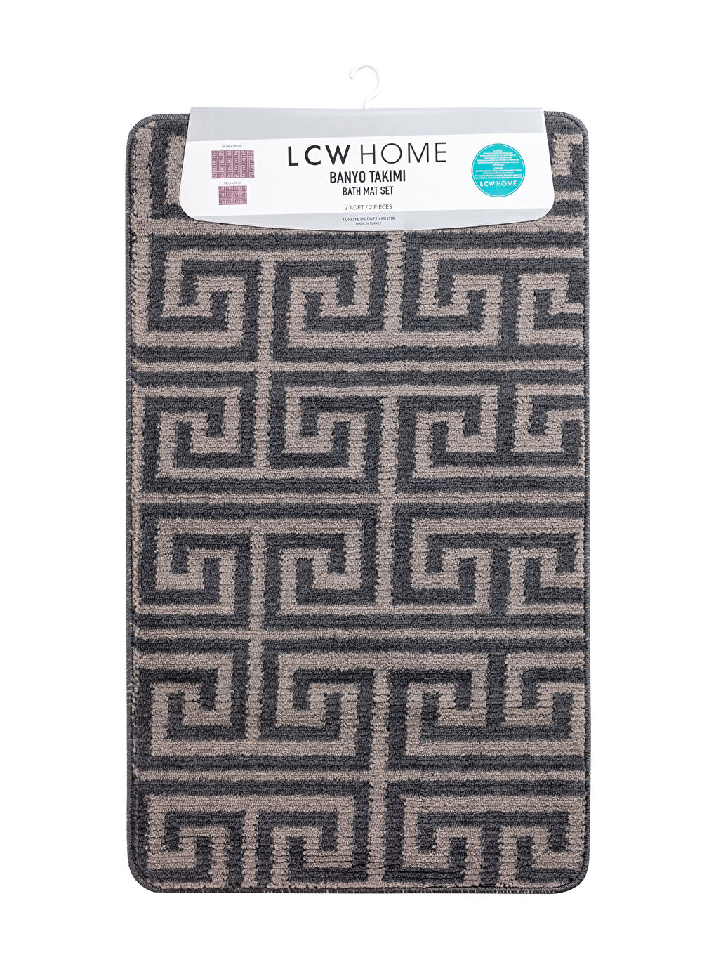 Gri Geometrik Desenli Banyo Paspası 2'li-3