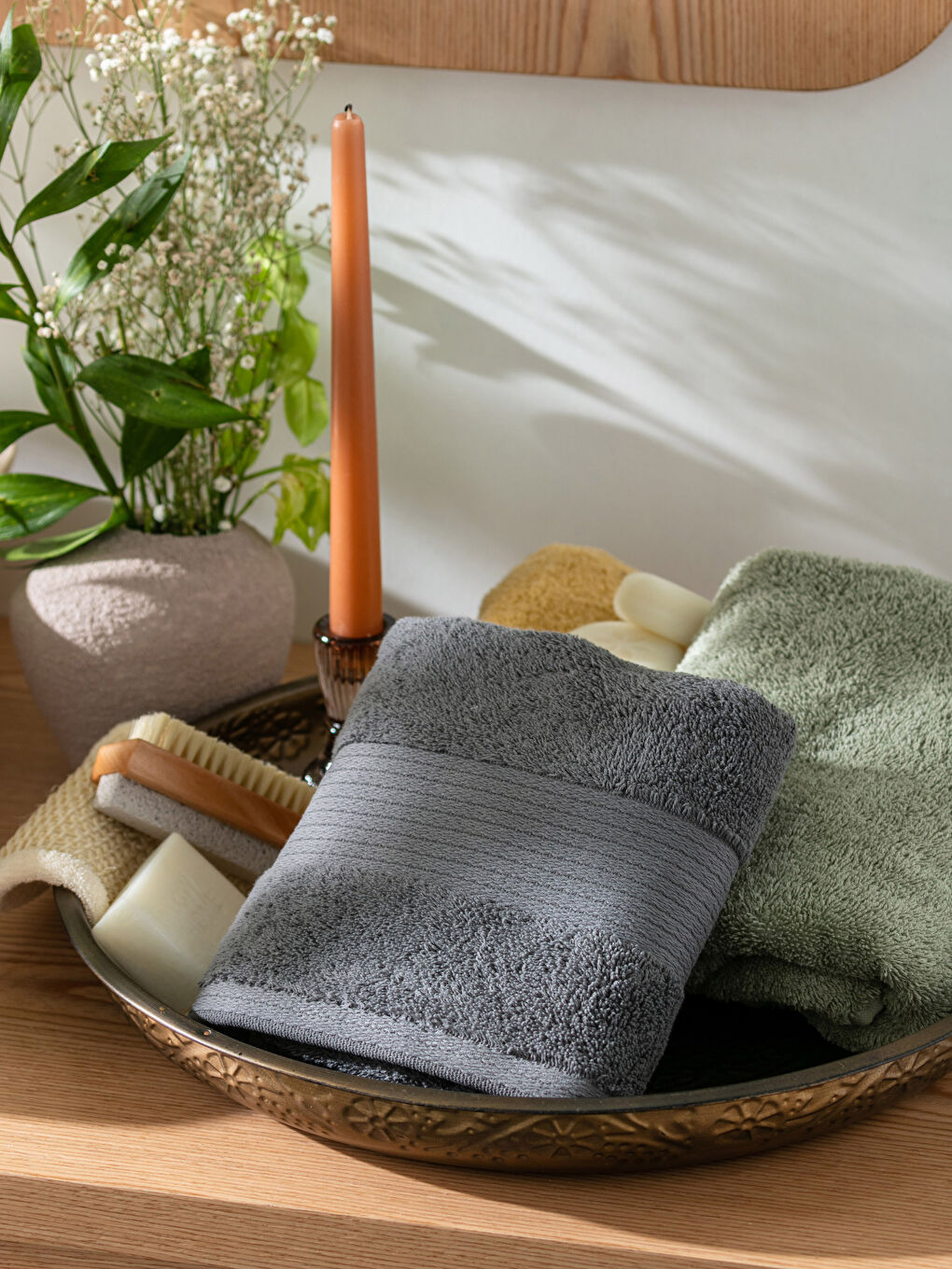 Gri Düz Pamuklu Yüz Havlusu 50x80 cm