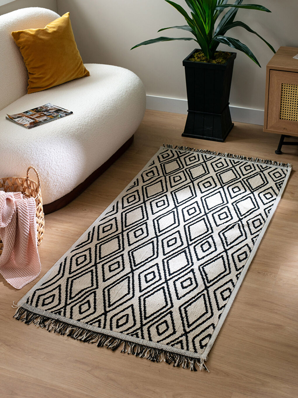 Covor Kilim cu Model Geometric și Franjuri 80x150 cm