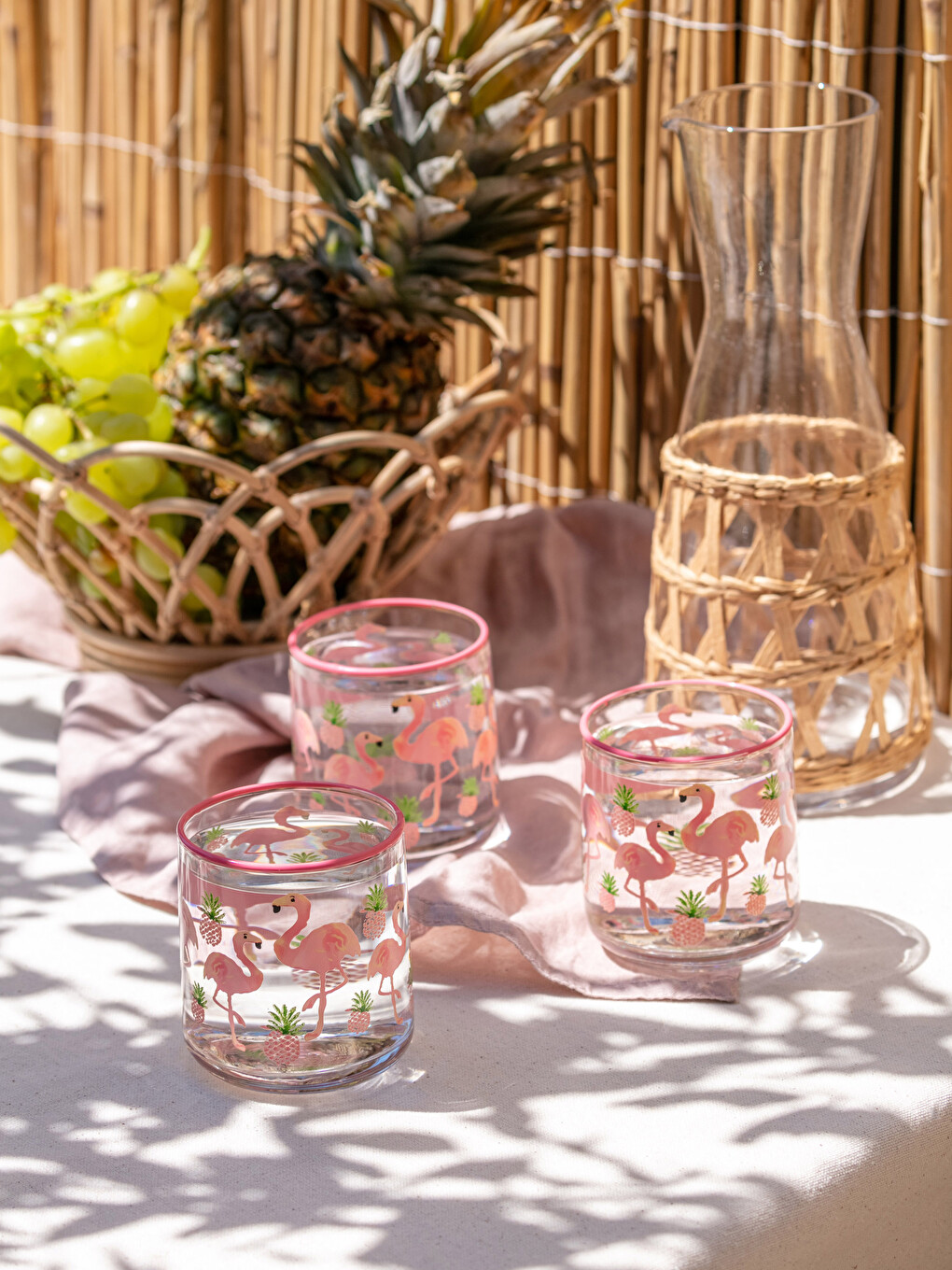 Karışık Flamingo Baskılı Cam Bardak 3'lü 260 ml