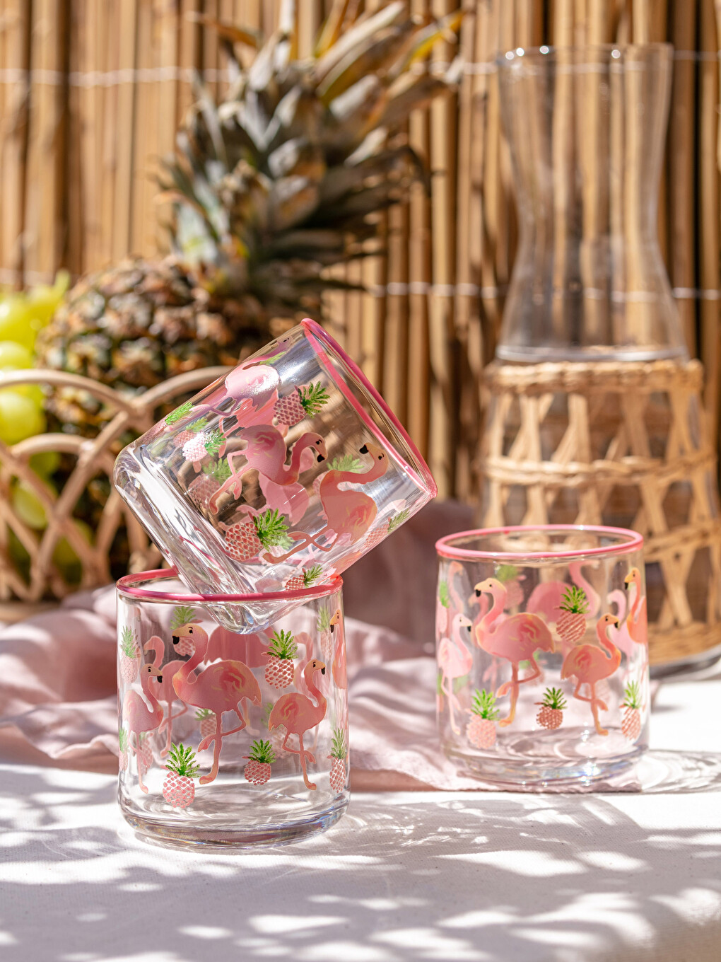 Karışık Flamingo Baskılı Cam Bardak 3'lü 260 ml-1
