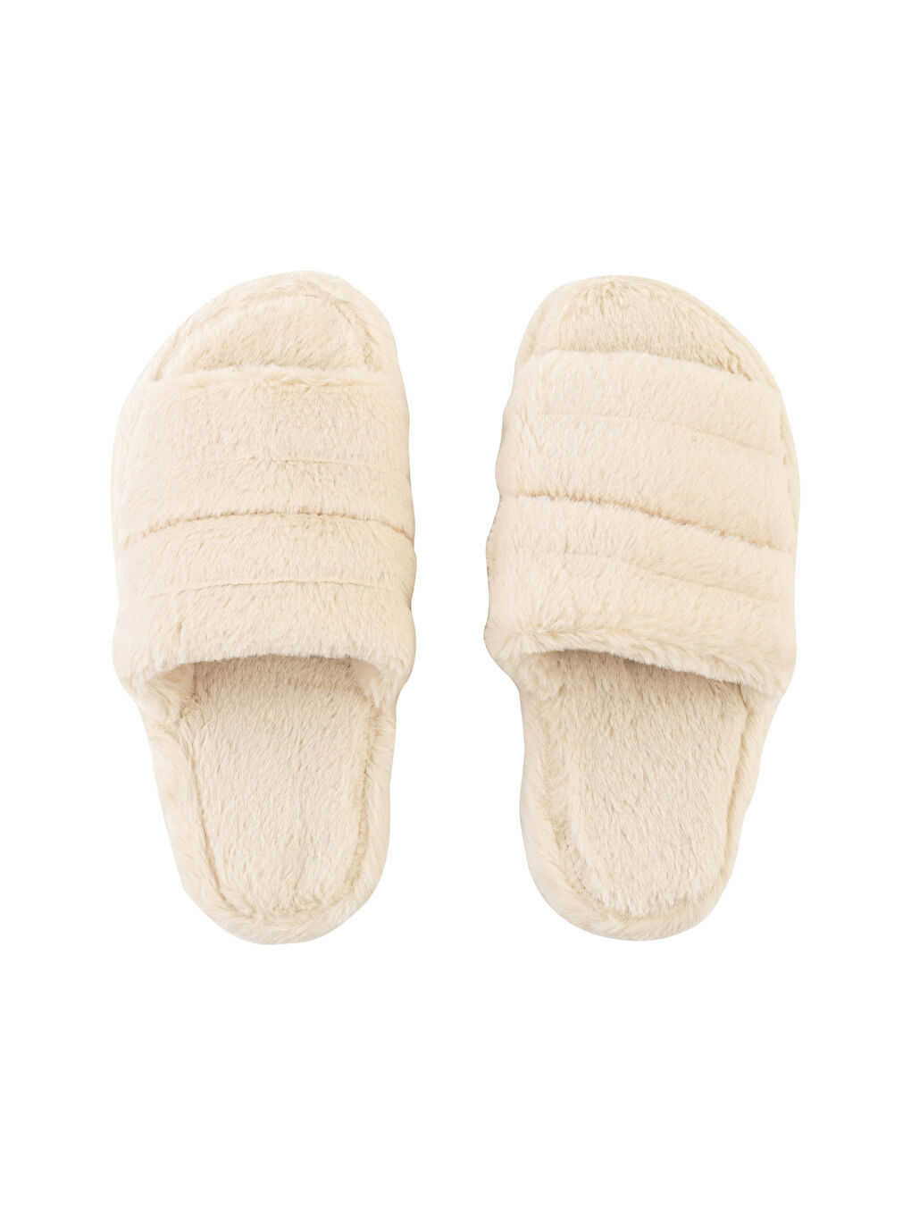 Bej Tek Bantlı Pelüş Kadın Ev Terliği-3