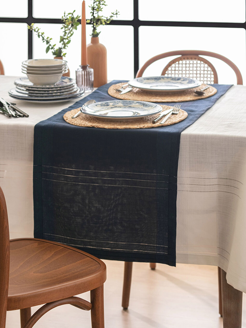 Lacivert Çizgi Detaylı Runner 45x150 cm