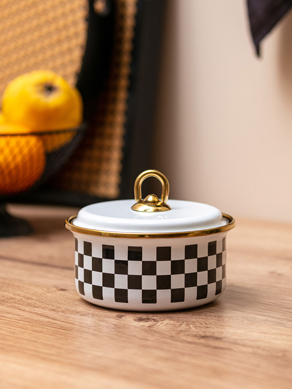 Siyah Desenli Kapaklı Emaye Saklama Kabı 6 cm-2