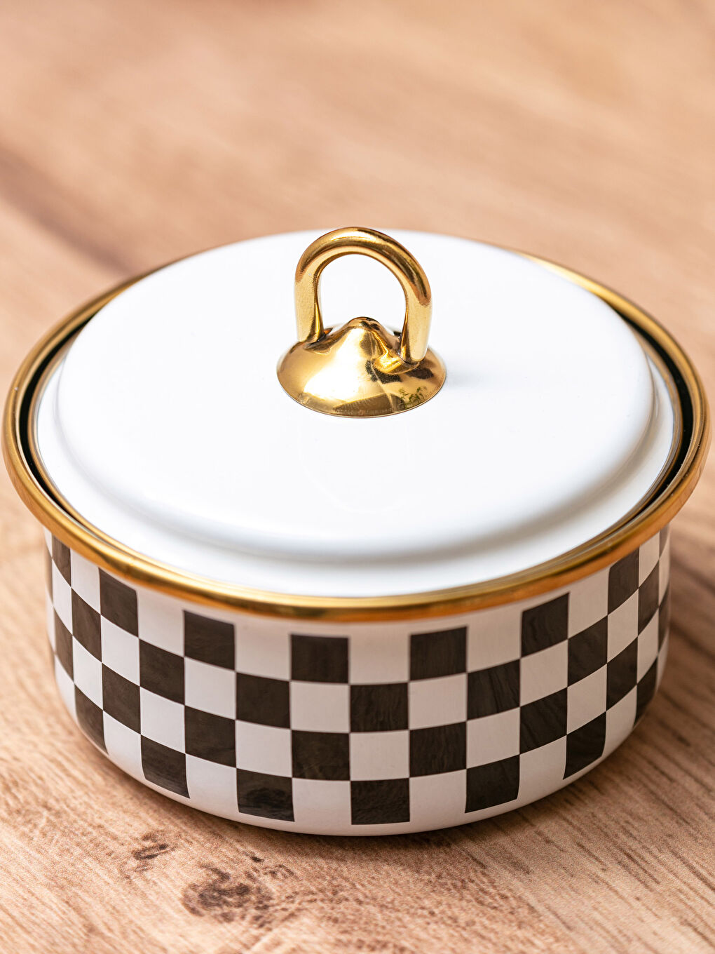 Siyah Desenli Kapaklı Emaye Saklama Kabı 6 cm-3
