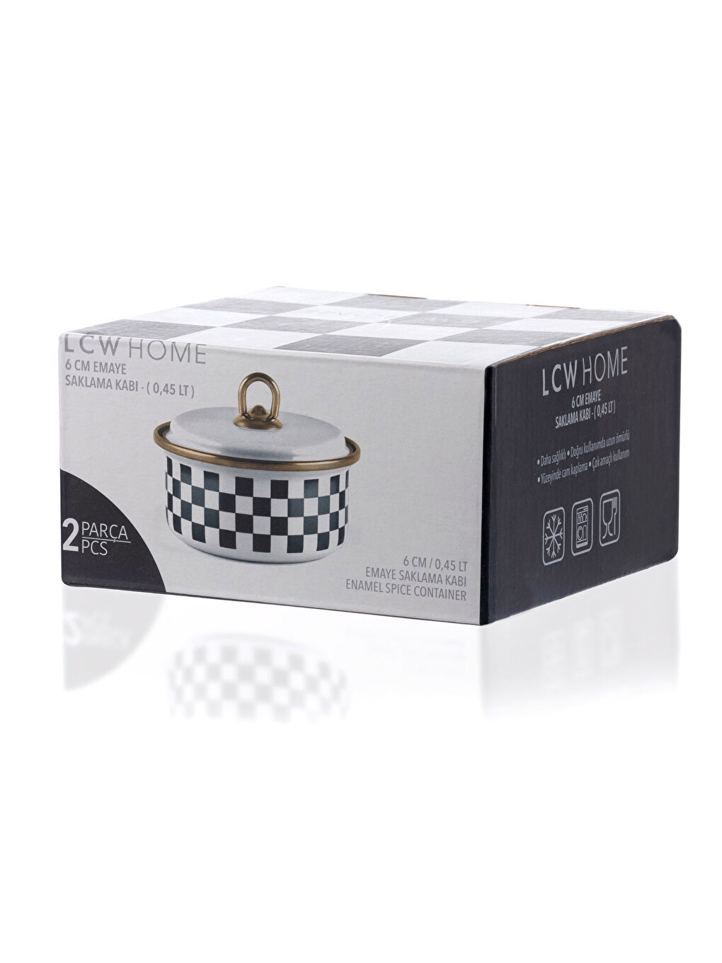 Siyah Desenli Kapaklı Emaye Saklama Kabı 6 cm-4