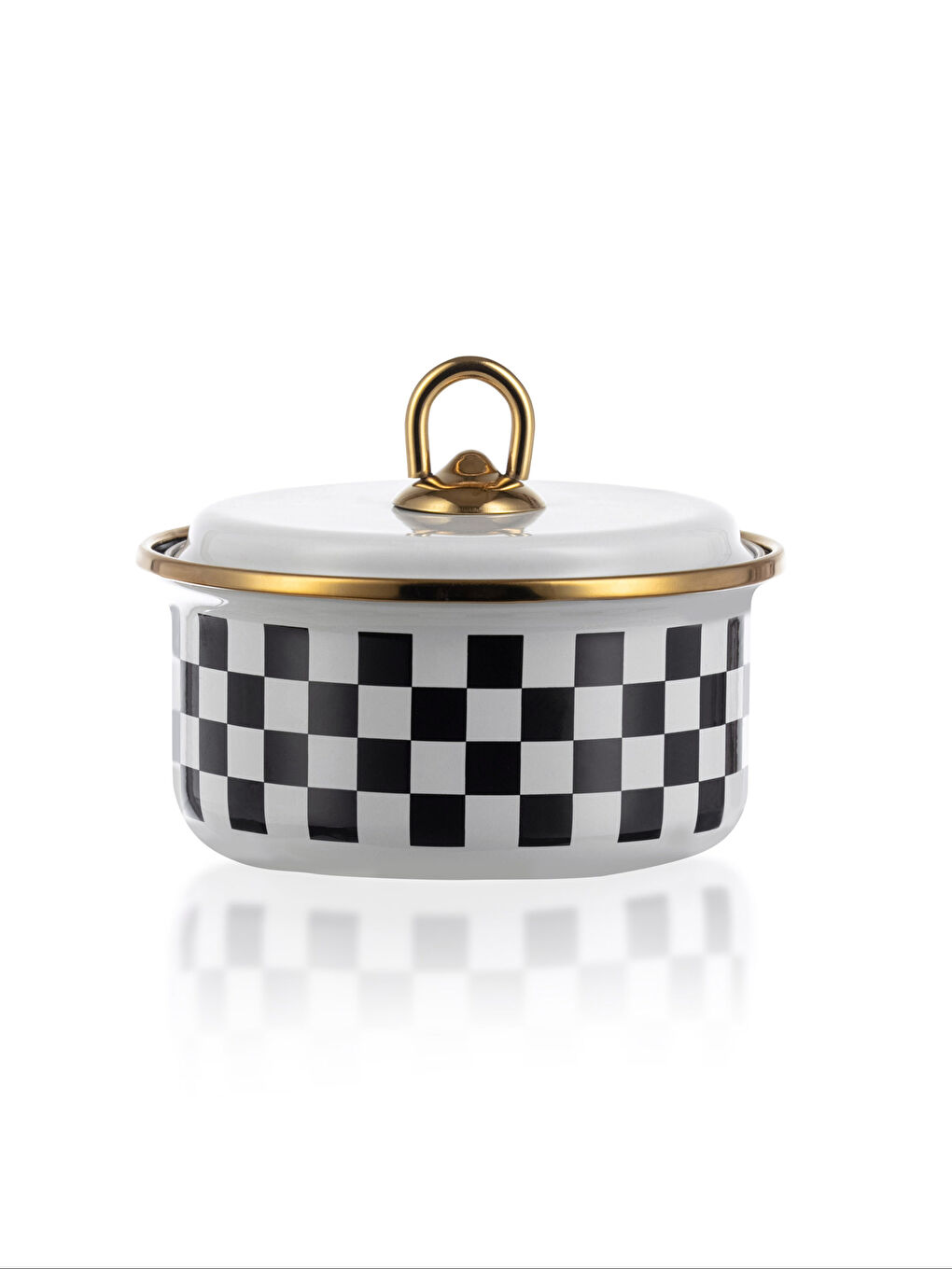 Siyah Desenli Kapaklı Emaye Saklama Kabı 6 cm-5