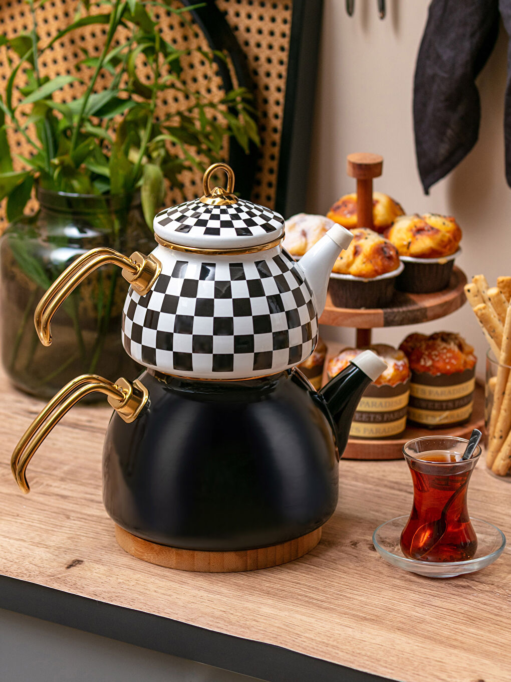 Siyah Emaye Çaydanlık Seti 1,1 Lt + 2,3 Lt