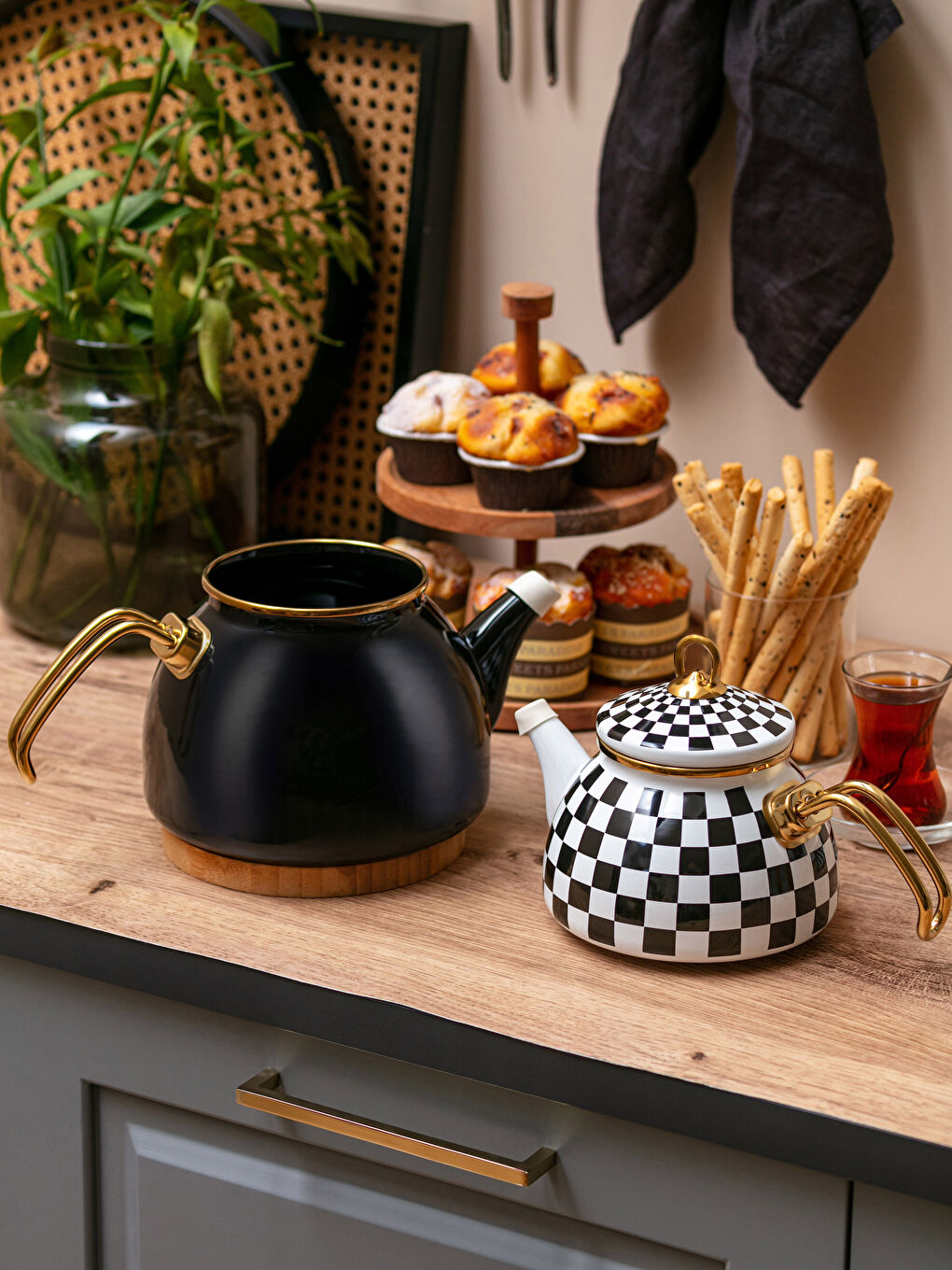 Siyah Emaye Çaydanlık Seti 1,1 Lt + 2,3 Lt-1