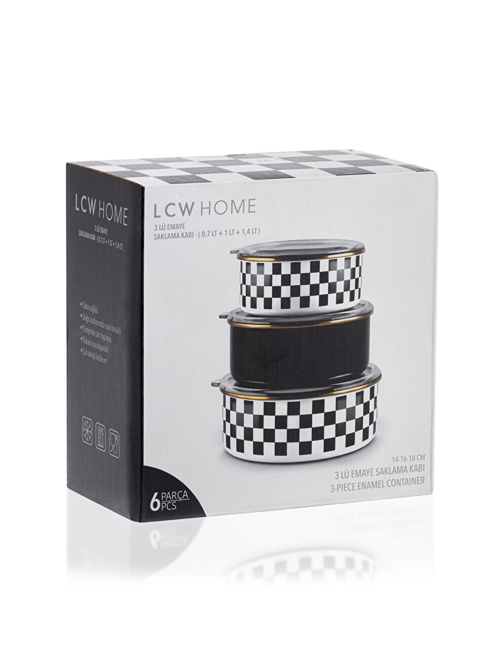 LCW HOME Desenli Kapaklı Emaye Saklama Kabı 3'lü -S2LA61Z8-LQJ