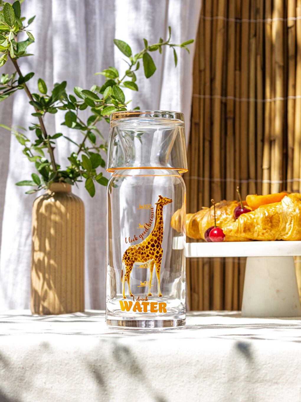 Carafe Pichet en Verre Imprimé Girafe avec Couvercle 700 Ml-2