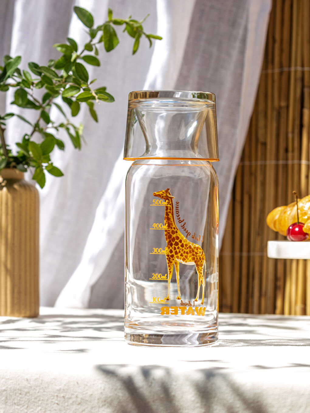 Carafe Pichet en Verre Imprimé Girafe avec Couvercle 700 Ml-3