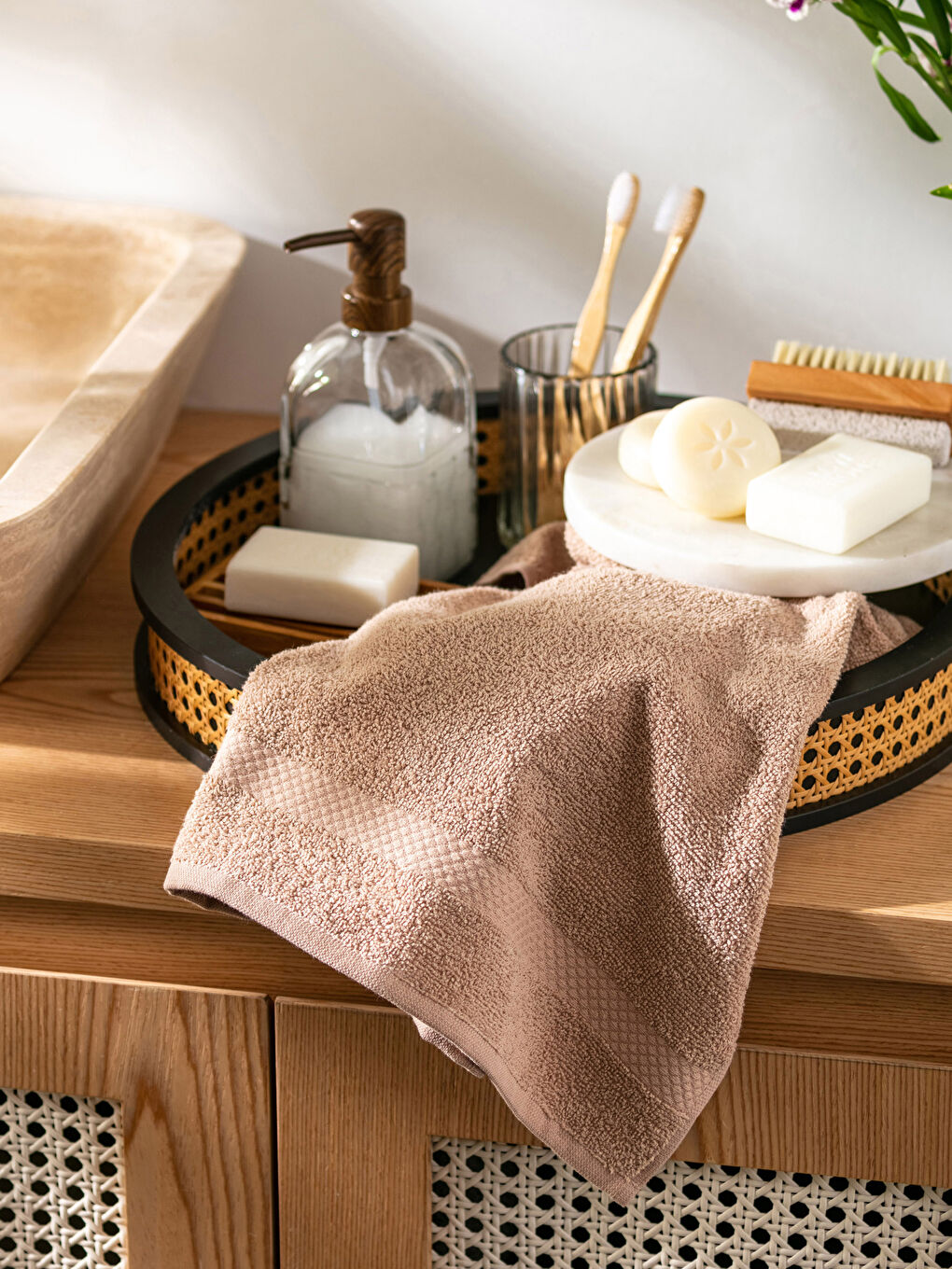 Bej Düz Pamuklu Yüz Havlusu 50x80 cm-1