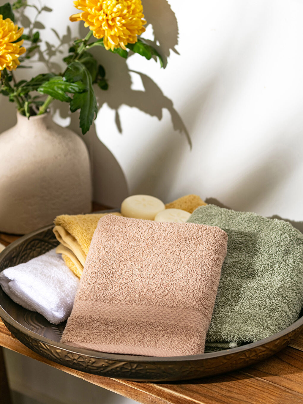 Bej Düz Pamuklu Yüz Havlusu 50x80 cm-2