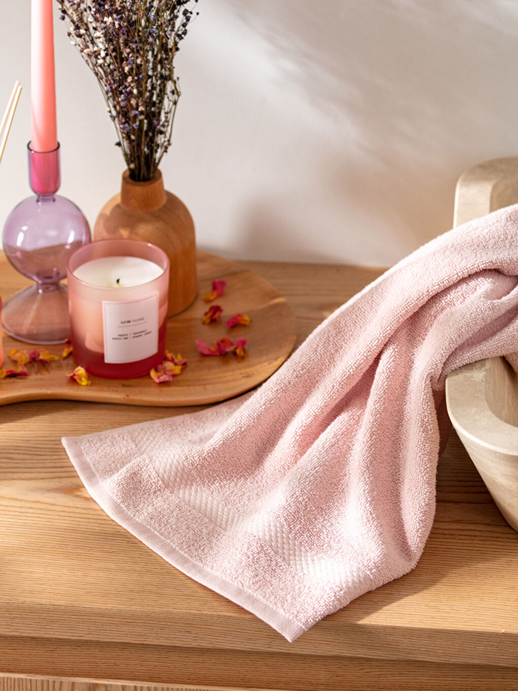 Pembe Düz Pamuklu Yüz Havlusu 50x80 cm