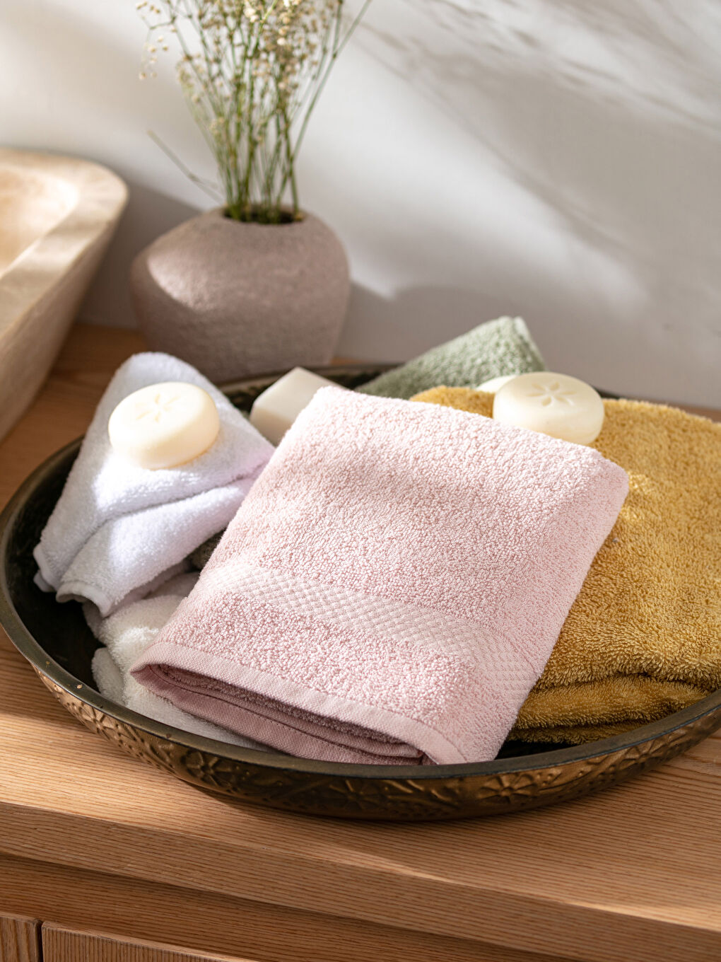 Pembe Düz Pamuklu Yüz Havlusu 50x80 cm-2