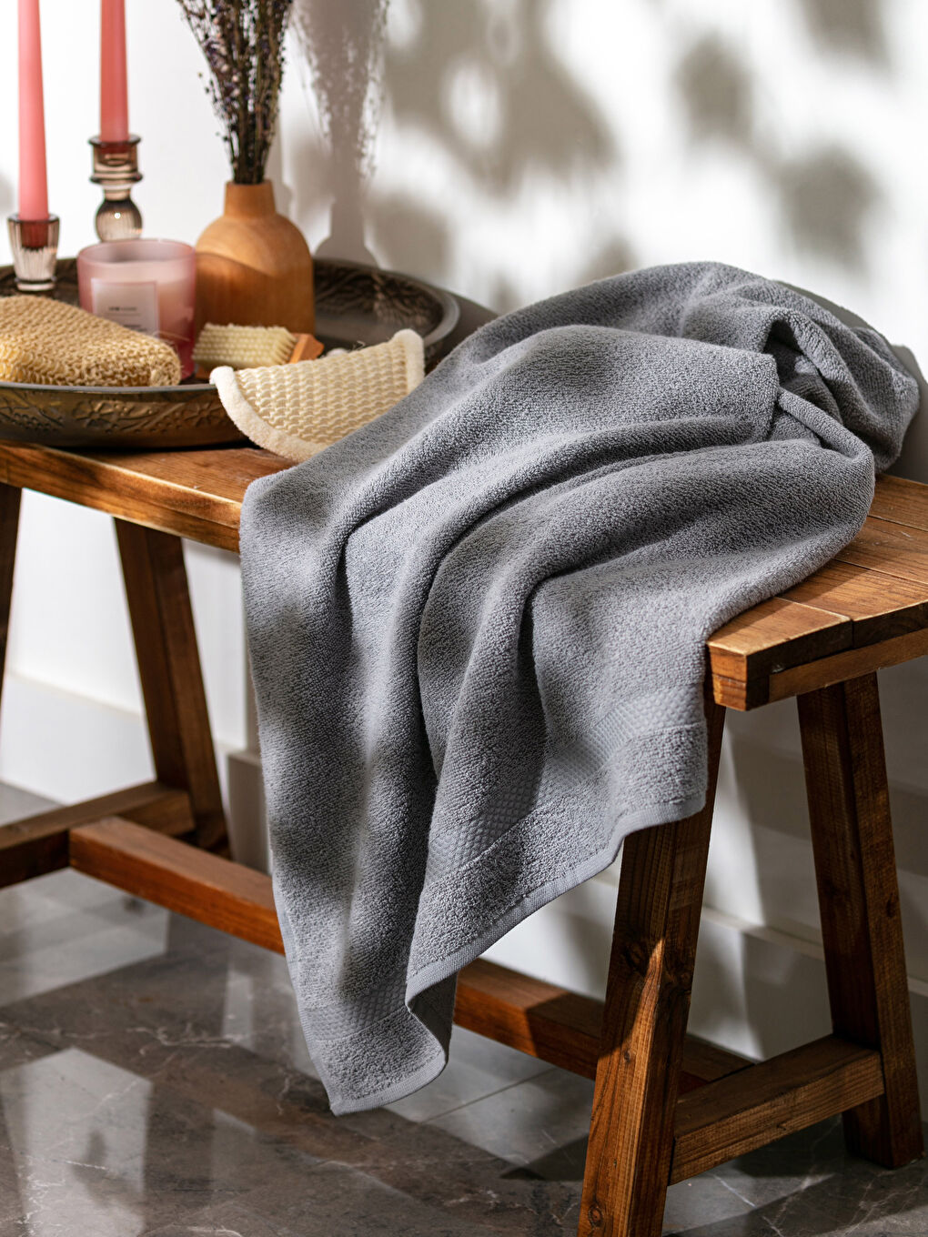 Gri Düz Pamuklu Banyo Havlusu 70x140 cm