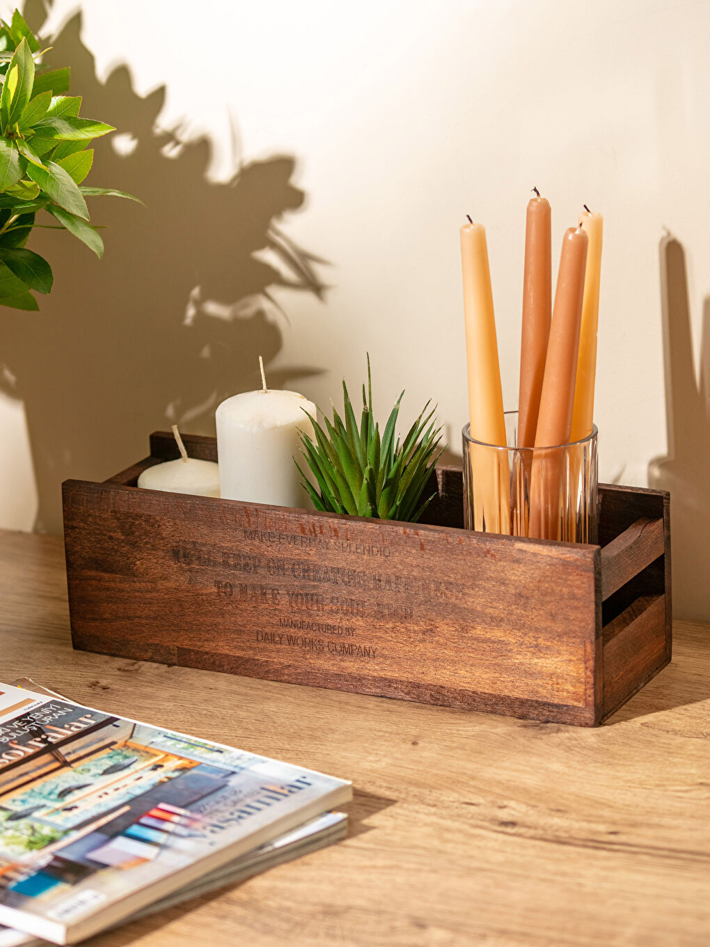 Siyah Baskılı Ahşap Organizer 33x11x10 cm