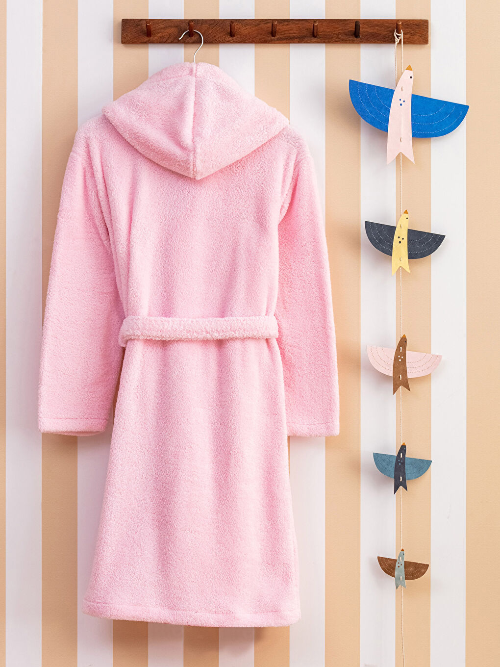Pembe Nakışlı Kapüşonlu Kız Çocuk Sabahlık-1