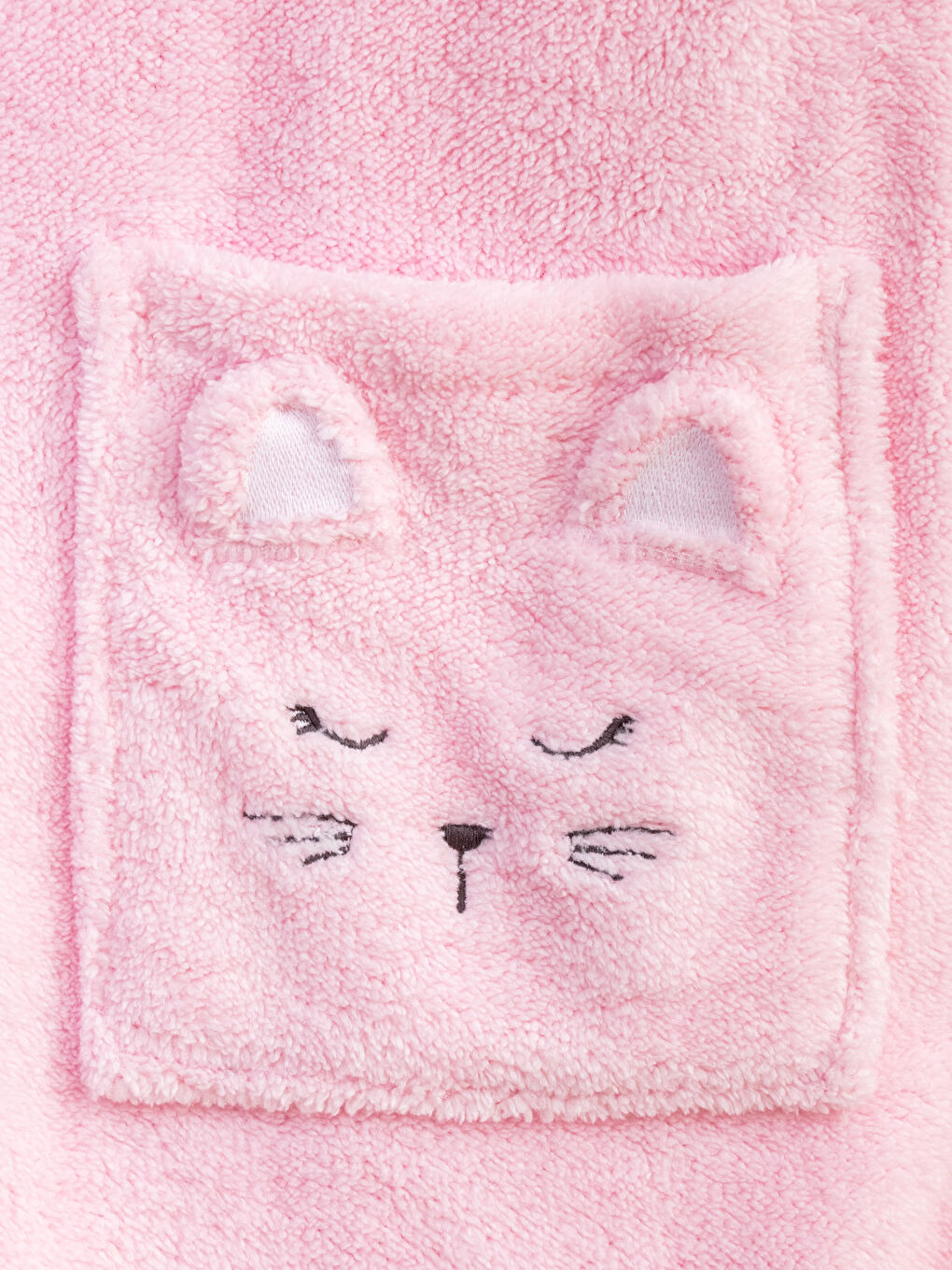 Pembe Nakışlı Kapüşonlu Kız Çocuk Sabahlık-2