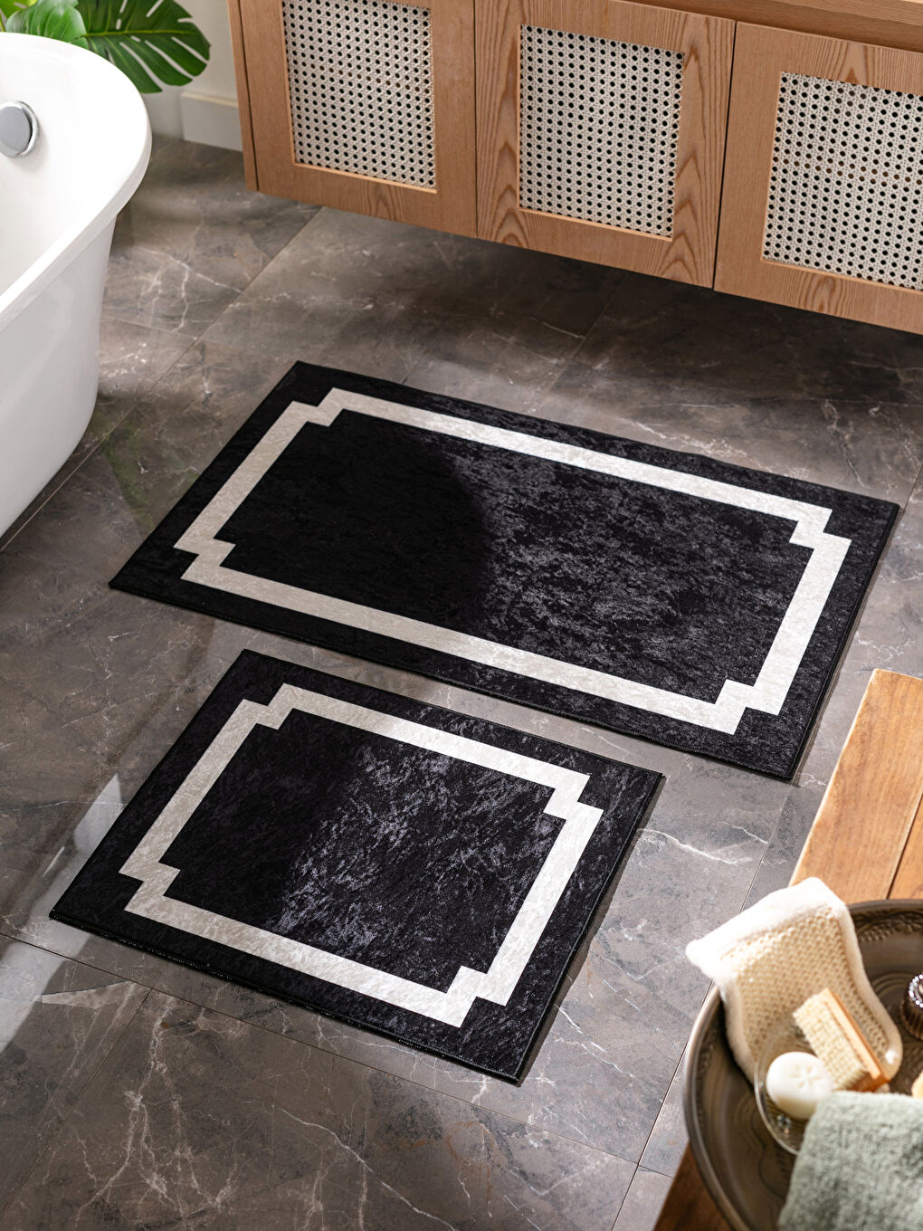 Siyah Renk Bloklu Banyo Paspası 2'li