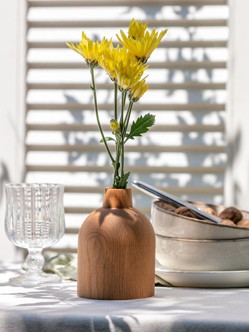 Kahverengi Ahşap Dekoratif Vazo 9x12 cm