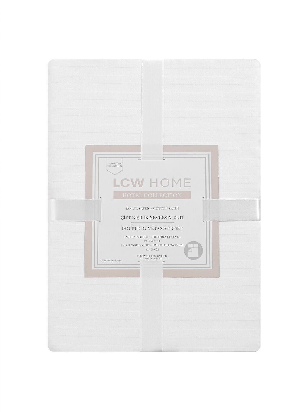 Beyaz Çizgili Pamuk Saten Çift Kişilik Nevresim Seti-6