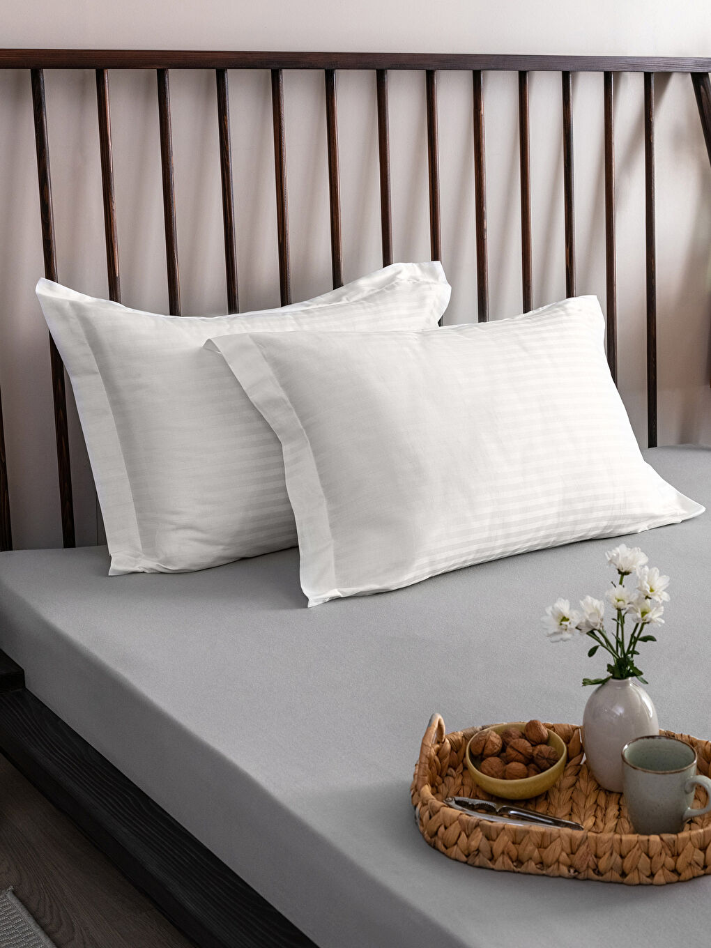 Beyaz Düz Pamuk Saten Yastık Kılıfı 2'li 50x70 cm