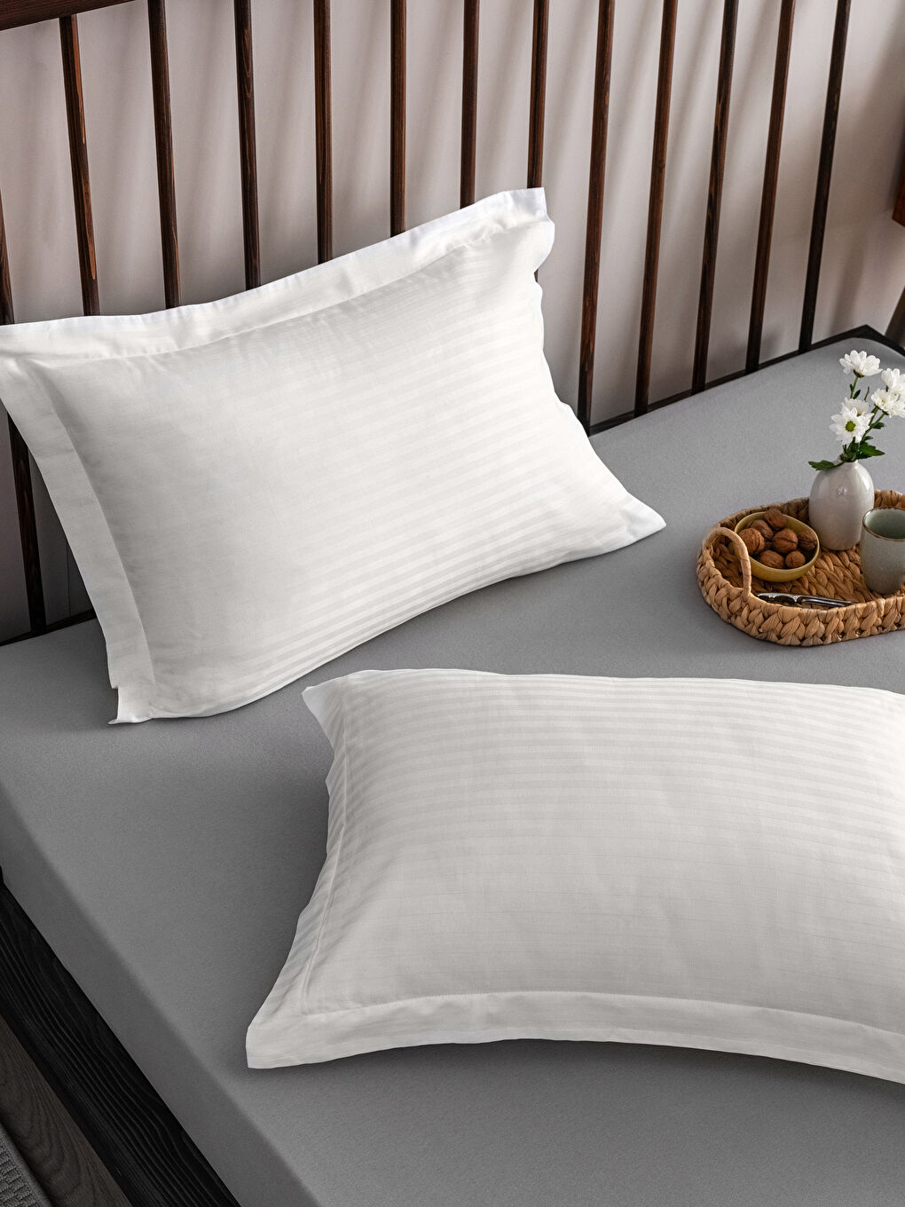 Beyaz Düz Pamuk Saten Yastık Kılıfı 2'li 50x70 cm-1