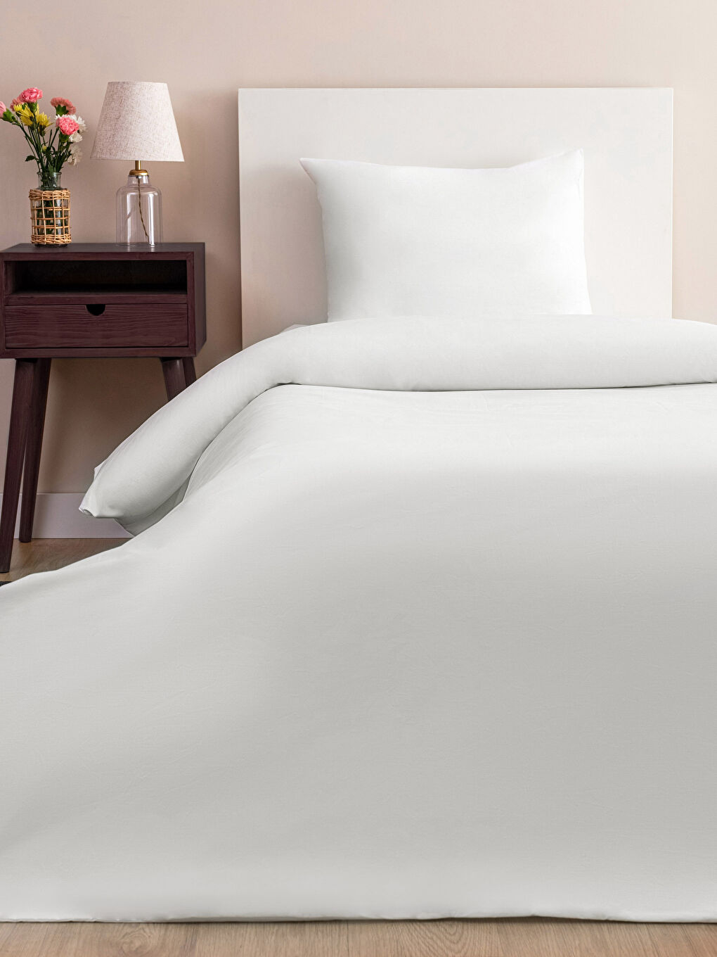 Beyaz Düz Pamuklu Tek Kişilik Nevresim Seti