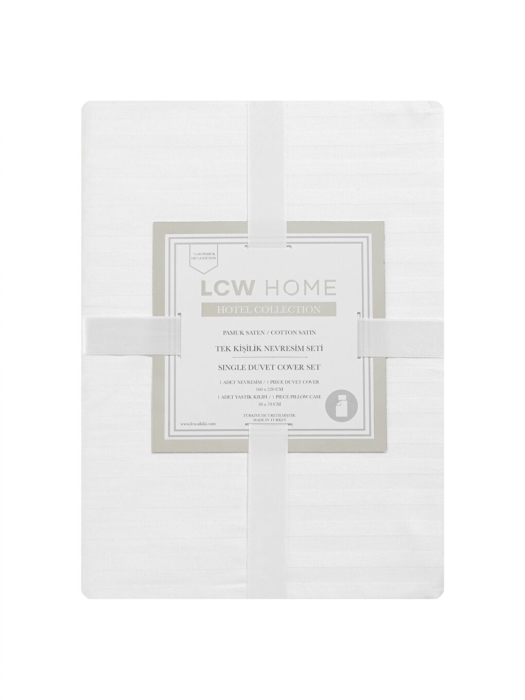 Beyaz Çizgili Pamuk Saten Tek Kişilik Nevresim Seti-6