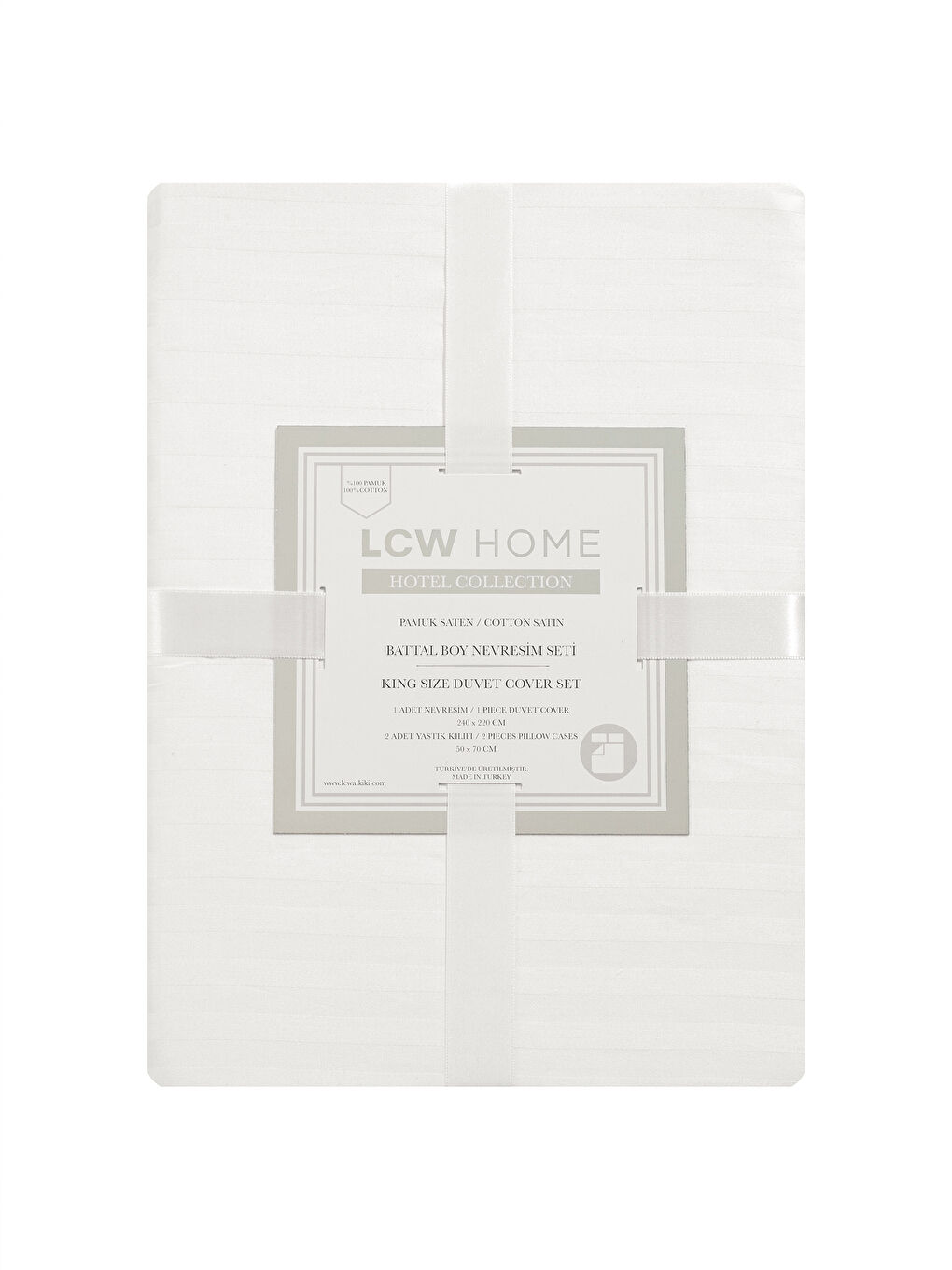 Beyaz Çizgili Pamuk Saten Battal Boy Çift Kişilik Nevresim Seti-6
